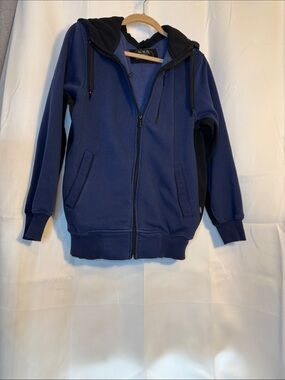 Zip-Up Hooded Sweatshirt Jacket in Navy with Black Accents